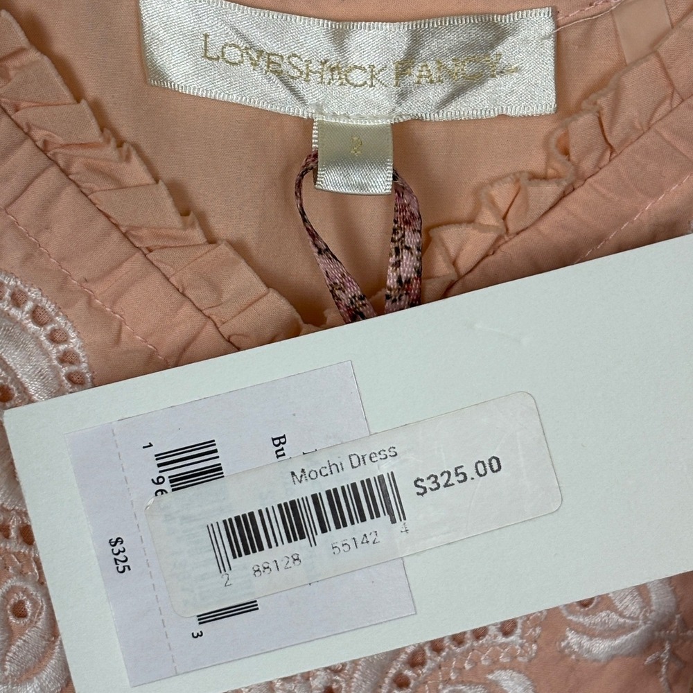 NWT LOVESHACKFANCY Mochi Cotton Eyelet Mini Dress Bubble Bath Pink Women Size 2 - Picture 4 of 14